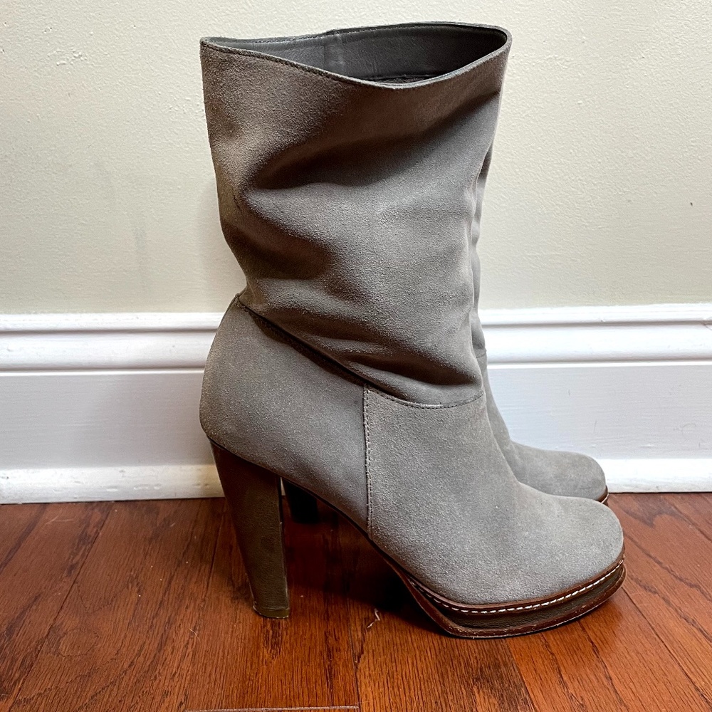 Cole Haan Grey Suede Ironstone Slouch Boots 7.5B